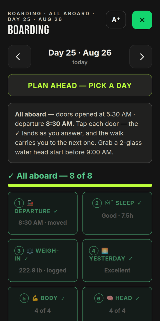 VORZANI Fit app — the daily boarding pass