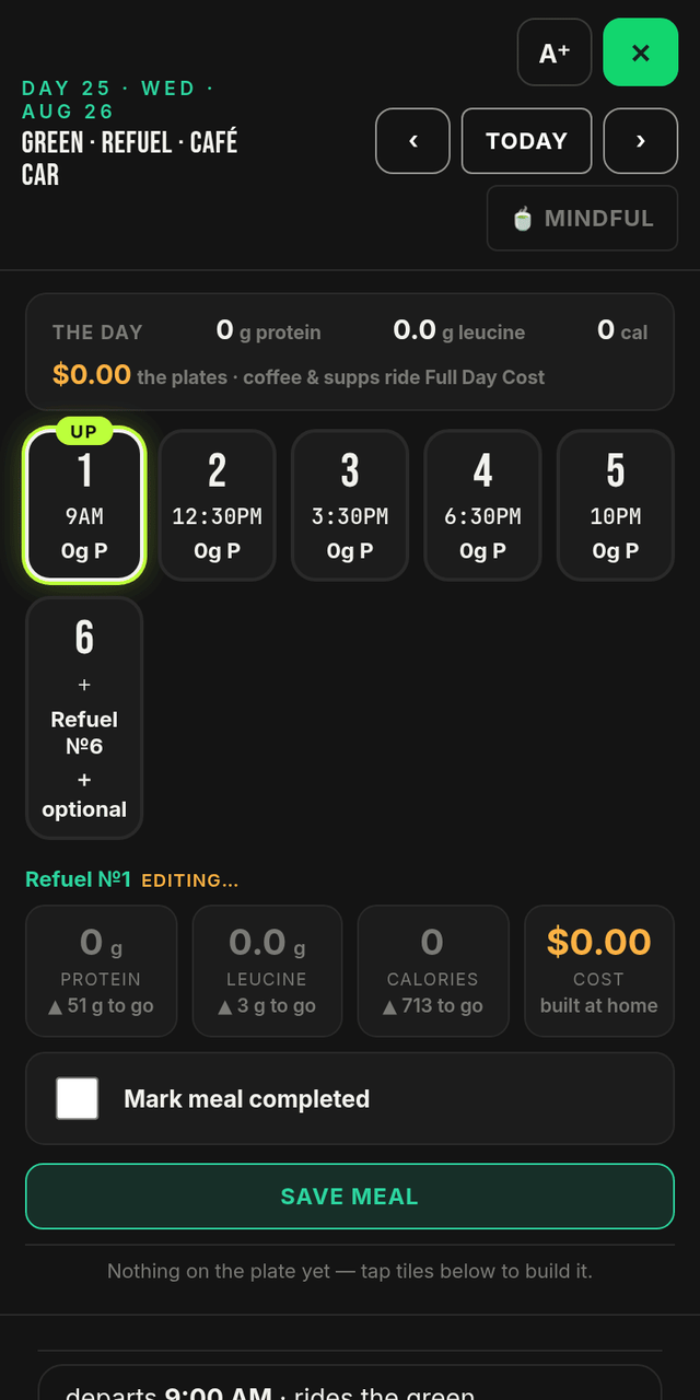 VORZANI Fit app — the day's refuels
