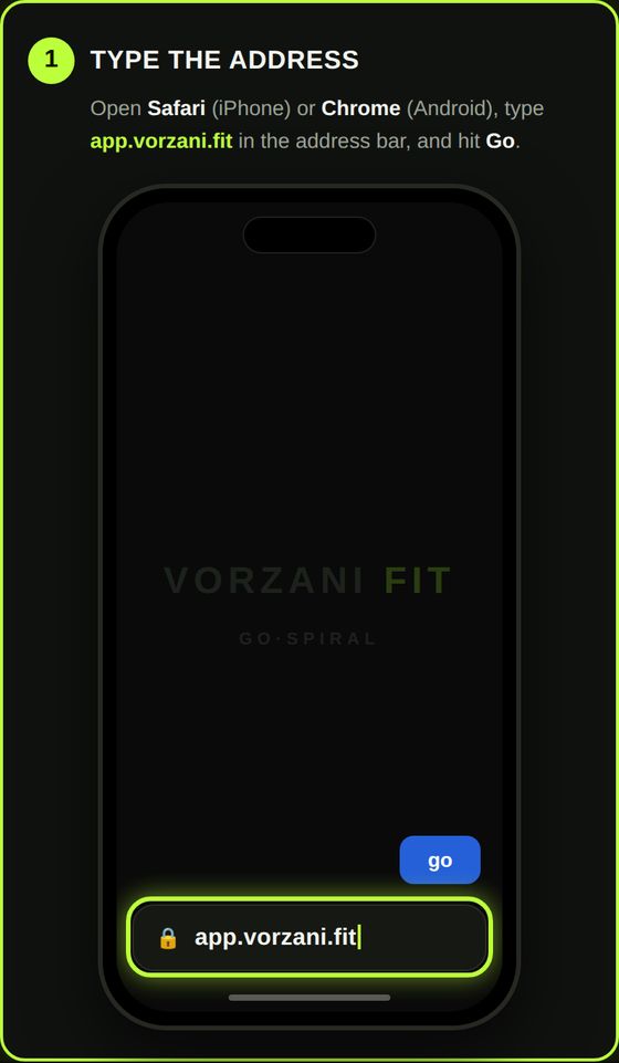 Step 1 — type app.vorzani.fit