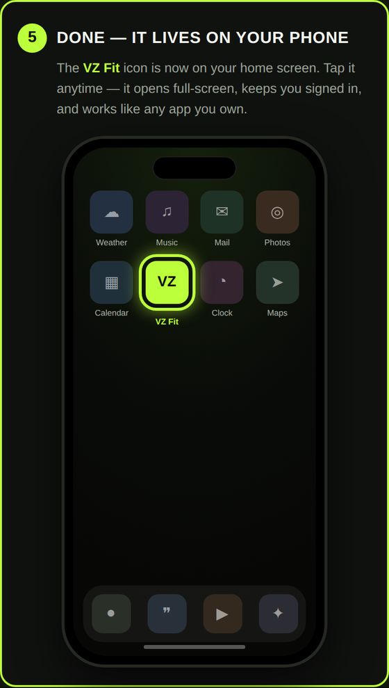 Step 5 — the VZ Fit icon on your home screen